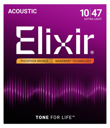Elixir Acoustic Phosphor Bronze Nanoweb Guitar Strings - Light, 12-53 (25 Bulk)