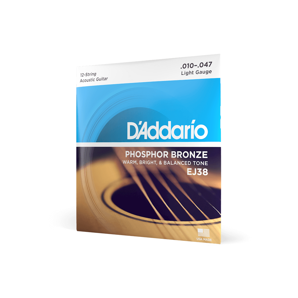 D'Addario EJ38 12-String Acoustic Guitar Strings - Phosphor Bronze, Light