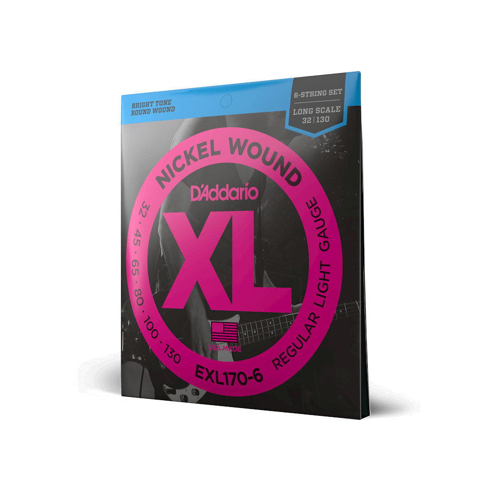 D'Addario EXL170-6 6-String Bass Guitar Strings, Long Scale - Nickel Wound/XL, 32-130, Regular Light