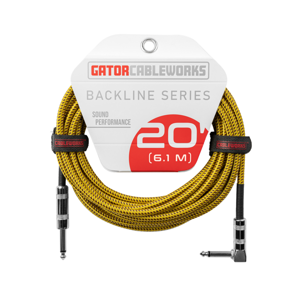 Gator Backline 20 Foot Straight to Right Angle Braided Instrument Cable - Brown/Yellow