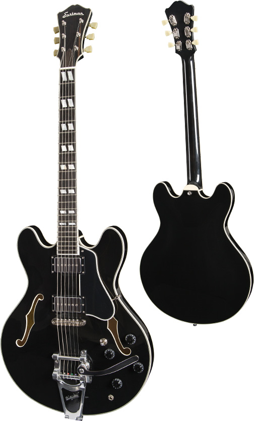Eastman T486B Bigsby Semi-Hollow Electric Guitar Black - Flamed Maple Laminate