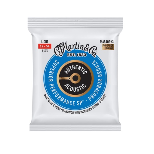 [MG-41Y18MA540PK3] Martin Authentic Acoustic SP Guitar Strings 3-Pack Phosphor Bronze - Light