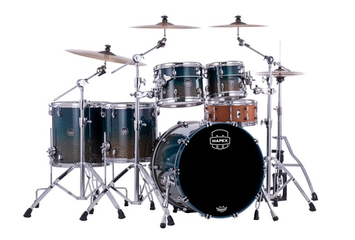 [SR529XU-RJ] Mapex Saturn Rock 4-Piece 22|16|12|10 Maple and Walnut Hybrid Shell Pack | Teal Blue Fade