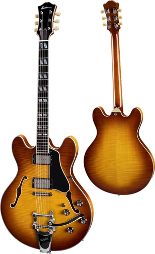 [T486B-GB] Eastman T486B Bigsby Semi-Hollow Electric Guitar Goldburst - Flamed Maple Laminate