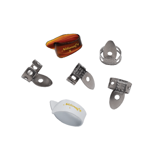 [NP2SS7T8W-06] D'Addario National Stainless Steel Finger & Celluloid Thumb Pick Bundle - 6-Pack